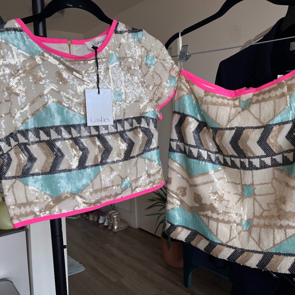 Lashes Sequin Crop Top and Mini Skirt Set